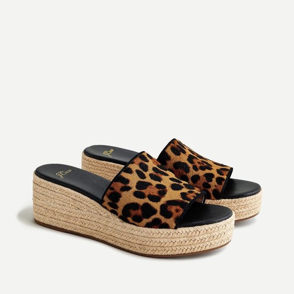 NIB- Wedge heel slide sandals in leopard calf hair